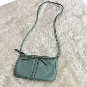 Fossil Elise mini Misty Jade pebbled leather crossbody bag